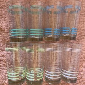 Vintage set of Homer Laughlin Fiesta Striped Glass Tumblers. Set of 8